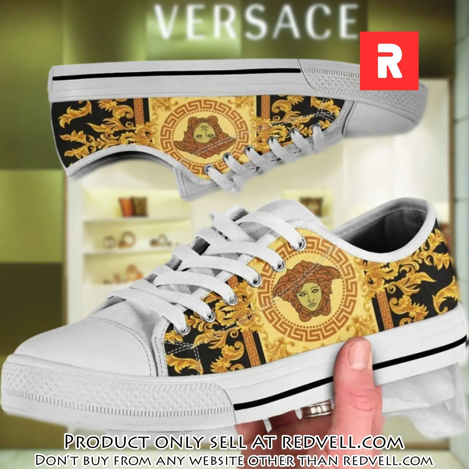 Versace golden medusa white low top canvas shoes luxury brand gifts for men women rv4506760